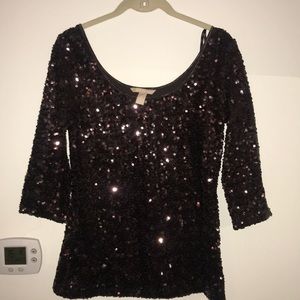 Banana republic brown sequin 3/4th sleeve top - xs
